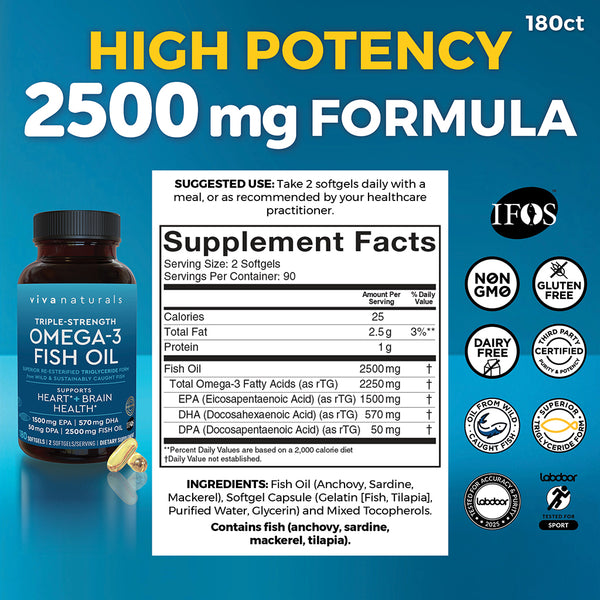 Fish Oil, Triple-Strength Omega-3, 180 Softgels